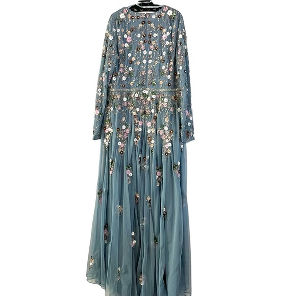 MAC DUGGAL Sequined Floral Long Sleeve High Neck Gown in Slate Blue Multi 5721 - Picture 5 of 8